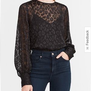 Leopard Jacquard Balloon Sleeve Top